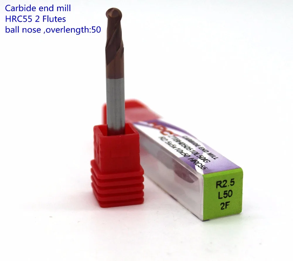 R2.5*5*10*50 of 2 flutes ball nose carbide end mills HRC55 carbide end milling tool CNC machine
R2.5*5*10*50 of 2 flutes ball nose carbide end mills HRC55 carbide end milling tool CNC machine