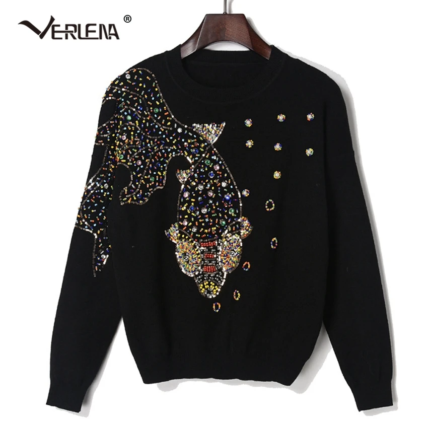 Animal Colorful Beading Pattern Goldfish Pullover Women Charm Autumn Knitted Long Sleeve O-Neck Casual Sweater VERLENA New 2018
Animal Colorful Beading Pattern Goldfish Pullover Women Charm Autumn Knitted Long Sleeve O-Neck Casual Sweater VERLENA New 2018