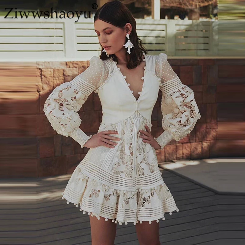 Ziwwshaoyu Sexy Hollow Out Mini dresses Embroidery V-Neck Puff Sleeve cotton Linen Vacation dress Spring and summer new women
Ziwwshaoyu Sexy Hollow Out Mini dresses Embroidery V-Neck Puff Sleeve cotton Linen Vacation dress Spring and summer new women