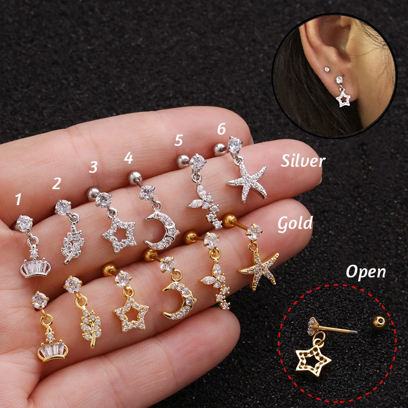 New arrival 6styles Star heart Moon crystal tragus ear piercing plug stainless steel daith earrings helix cartilage studs
New arrival 6styles Star heart Moon crystal tragus ear piercing plug stainless steel daith earrings helix cartilage studs