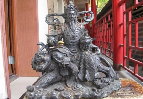 song voge gem S0773 10 Tibet Folk temple Old Bronze God of wealth Money Buddha Ride on Tiger Statue
