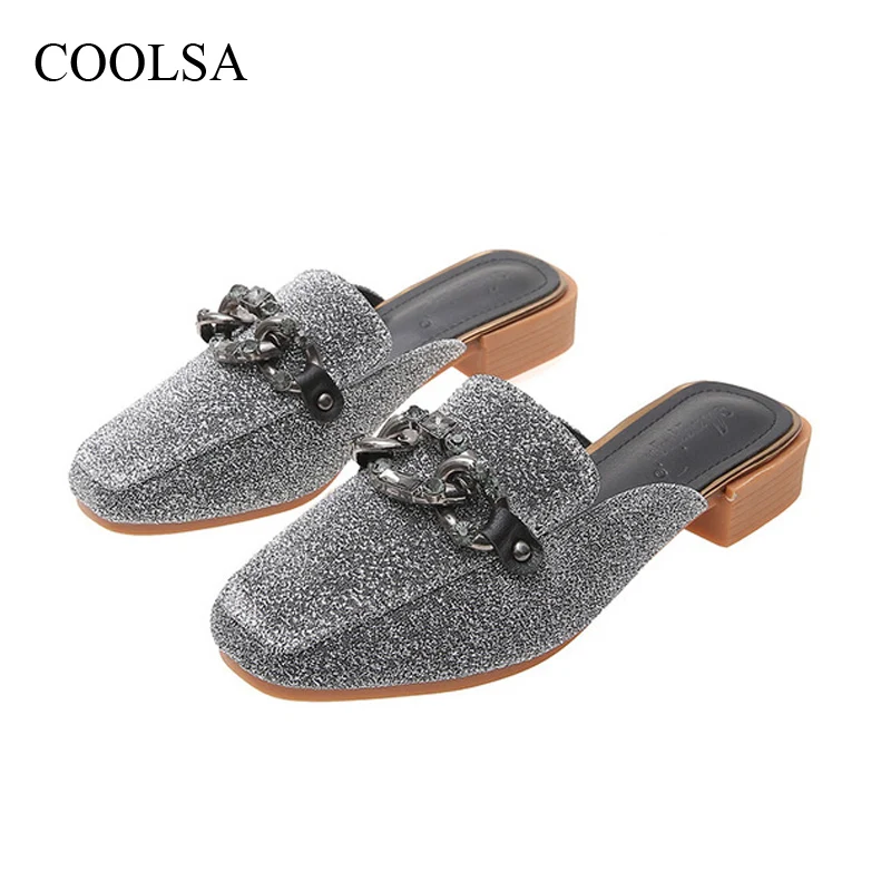 COOLSA New Women's Lazy Toe-covered Mule Slippers Quality PU Sequins Slides Mental Buckle Chain Slippers Sparkling Shoes
COOLSA New Women's Lazy Toe-covered Mule Slippers Quality PU Sequins Slides Mental Buckle Chain Slippers Sparkling Shoes