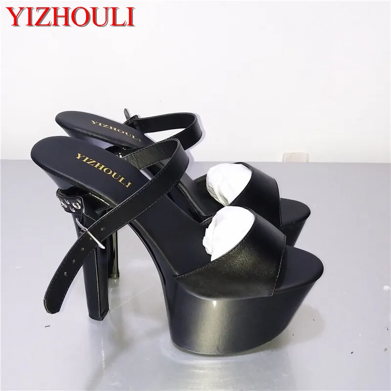 

17 cm high-heeled sandals, stylish women embellished with sexy shoes, glamorous rivet embellished black sandals