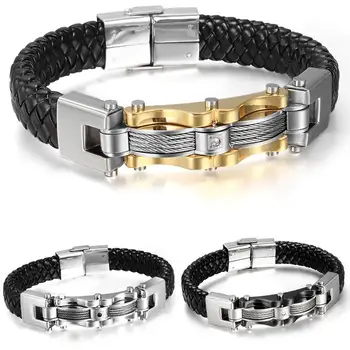 High Quality Cable Wire Chain Men's Boy's Bracelet Bangle Black Genuine Leather Silver Gold Black Color Stainless Steel Jewelry
High Quality Cable Wire Chain Men's Boy's Bracelet Bangle Black Genuine Leather Silver Gold Black Color Stainless Steel Jewelry