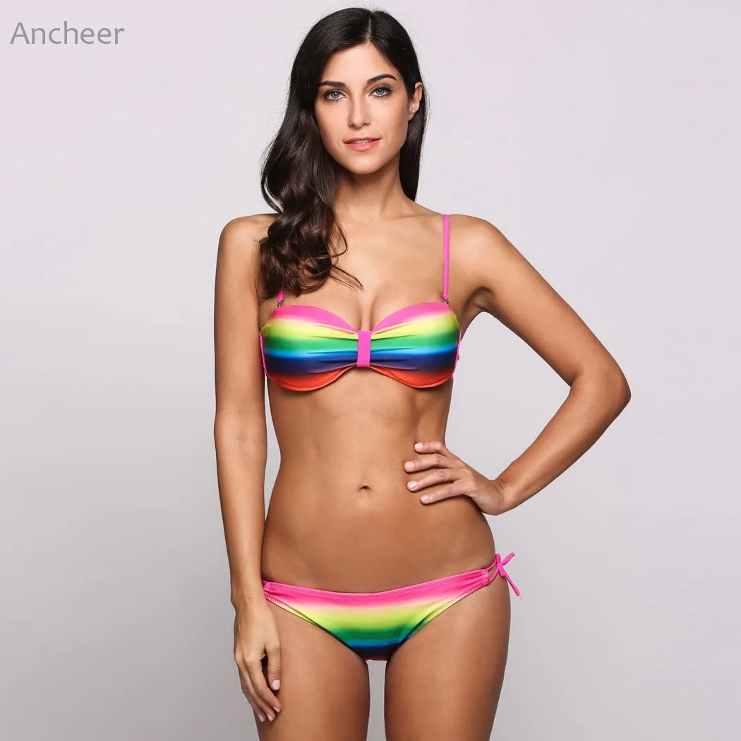 Ekouaer 2017 New two pieces set swimsuit Bikini set sexy women Rainbow Colored Lace Up Split Low waist Bikini Set Swimwear
Ekouaer 2017 New two pieces set swimsuit Bikini set sexy women Rainbow Colored Lace Up Split Low waist Bikini Set Swimwear