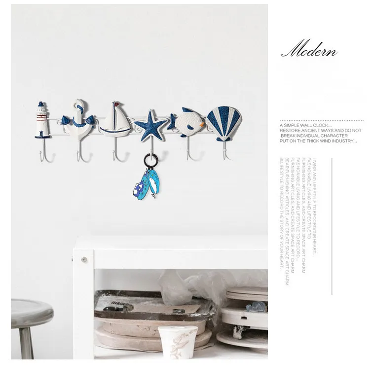 Waliicorners style coat hook creative wooden 6 hooks Ocean home starfish shell sailing seabird hooks decorative practical 6 HTB1SsuRc8Kw3KVjSZFOq6yrDVXam
