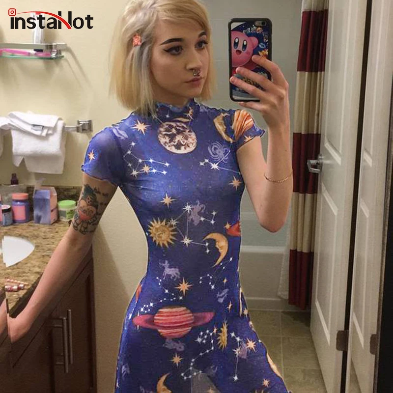 InstaHot Galaxy Printed Mesh Transparent Dress Women Mock Neck Short Sleeve Ruffles Stretchy Dresses Sexy 2019 Popular Clothes
InstaHot Galaxy Printed Mesh Transparent Dress Women Mock Neck Short Sleeve Ruffles Stretchy Dresses Sexy 2019 Popular Clothes
