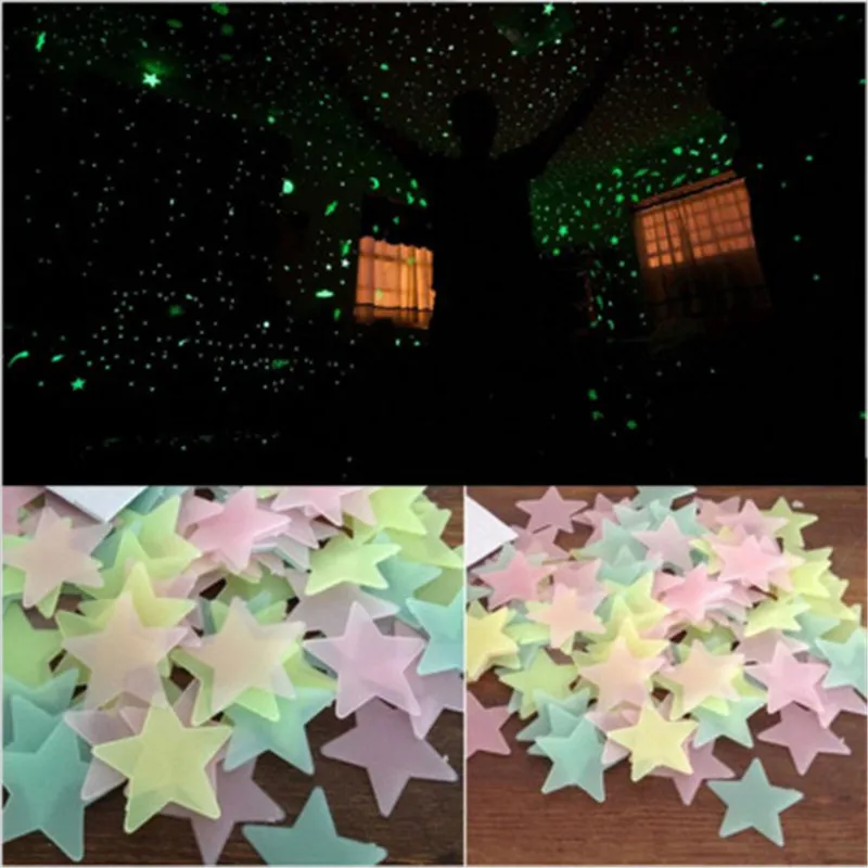 100X Luminous Big Stars Fluorescent Stickers 3D Glow In The Dark Wall StiU_lp 
