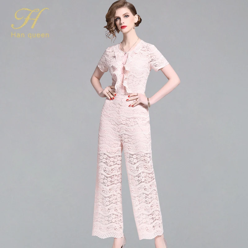 H Han Queen Women's New Lace Hollow Out Jumpsuits Pink Ruffles Wide Leg Loose Playsuits Elegant Work Wear Business Clothes Femme
H Han Queen Women's New Lace Hollow Out Jumpsuits Pink Ruffles Wide Leg Loose Playsuits Elegant Work Wear Business Clothes Femme