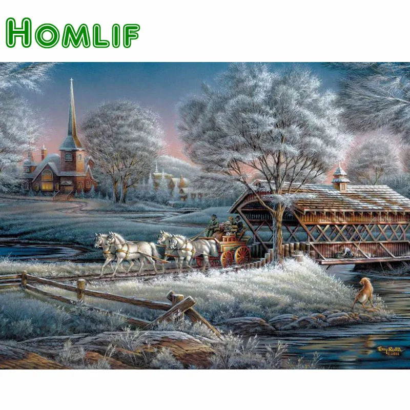 New needle and thread diamond painting beautiful snow winter landscape embroidery all round drill mosaic picture | Дом и сад