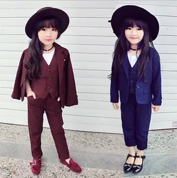 Girl Formal Suits Coat+Vest+Pants Wedding Clothes Children Costume Stage Performance Host Shows Girl Wedding Suits Size 90-140
Girl Formal Suits Coat+Vest+Pants Wedding Clothes Children Costume Stage Performance Host Shows Girl Wedding Suits Size 90-140