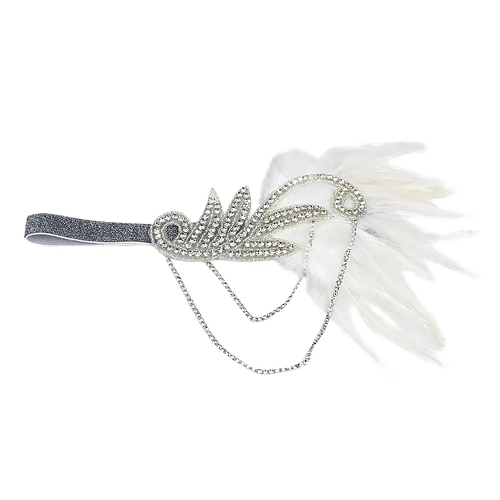 Flapper головные уборы с перьями для женщин 1920s Аксессуары волос кристалл бисера