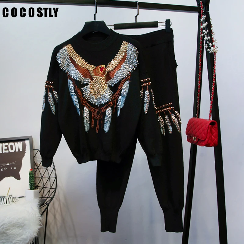 Winter Tracksuit Women Two Piece Pants Sets Eagle Printing Beads Knitted Sweater + Casual Pants women two piece outfits clothes
Winter Tracksuit Women Two Piece Pants Sets Eagle Printing Beads Knitted Sweater + Casual Pants women two piece outfits clothes
