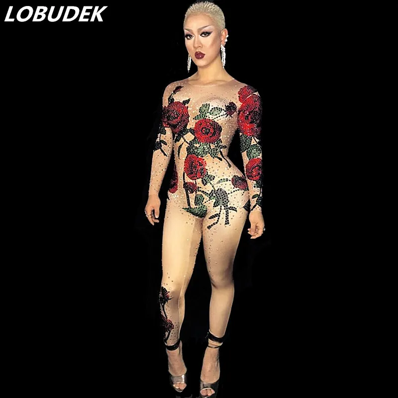 Women Rhinestones Jumpsuit Sexy Costume Bright Crystals Rose Flower Bodysuit Singer Nightclub Stage Performance Party Catwalk
Women Rhinestones Jumpsuit Sexy Costume Bright Crystals Rose Flower Bodysuit Singer Nightclub Stage Performance Party Catwalk