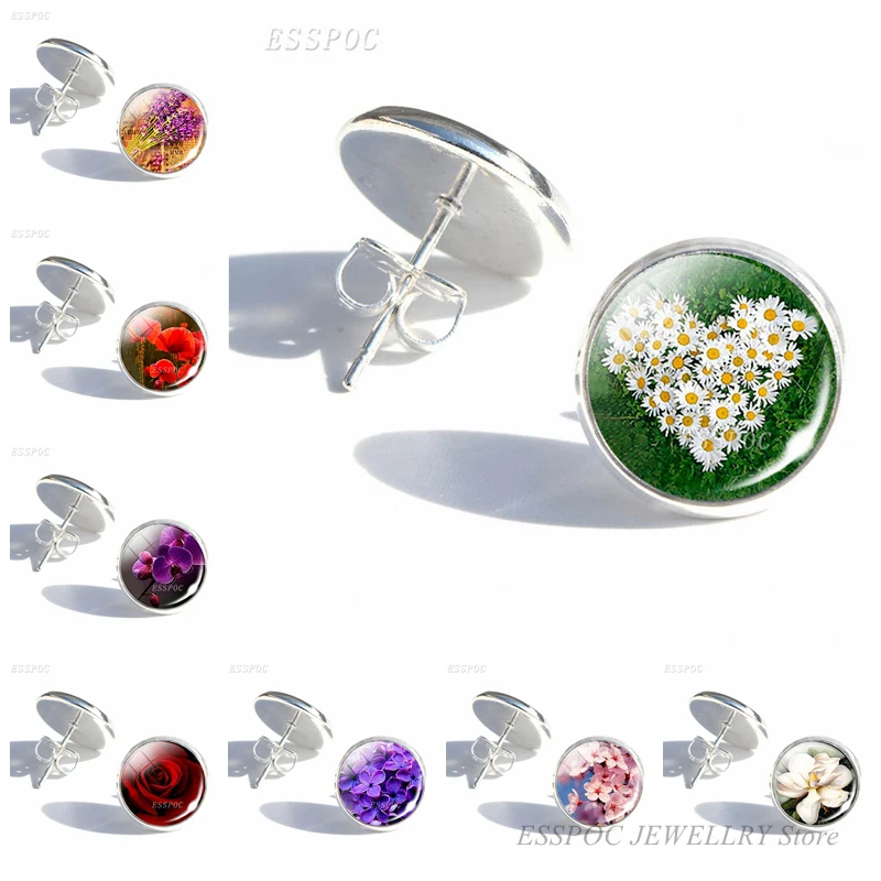 Daisy Rose Sakura Simple Style Stud Earring Women Fashion Silver Glass Cabochon Poppy Flower Earings Art Jewelry Gifts for Women
Daisy Rose Sakura Simple Style Stud Earring Women Fashion Silver Glass Cabochon Poppy Flower Earings Art Jewelry Gifts for Women