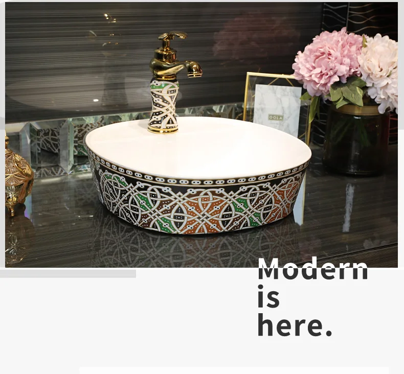 Europe Style Handmade Countertop Ceramic Bathroom Basin Bathroom Sink ceramic washbasin china art basin wash basin counter (9)