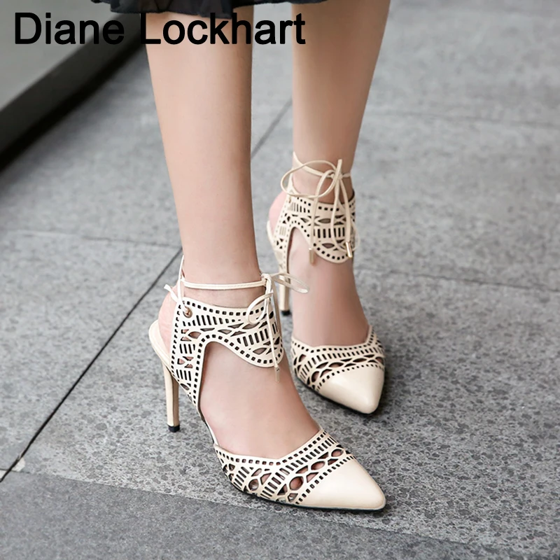 Women's Real Leather Sexy Thin High Heel Pointed Toe Lace-up Sandals Brand Designer Cut-out Summer Sandalias Evening Shoes Women
Women's Real Leather Sexy Thin High Heel Pointed Toe Lace-up Sandals Brand Designer Cut-out Summer Sandalias Evening Shoes Women