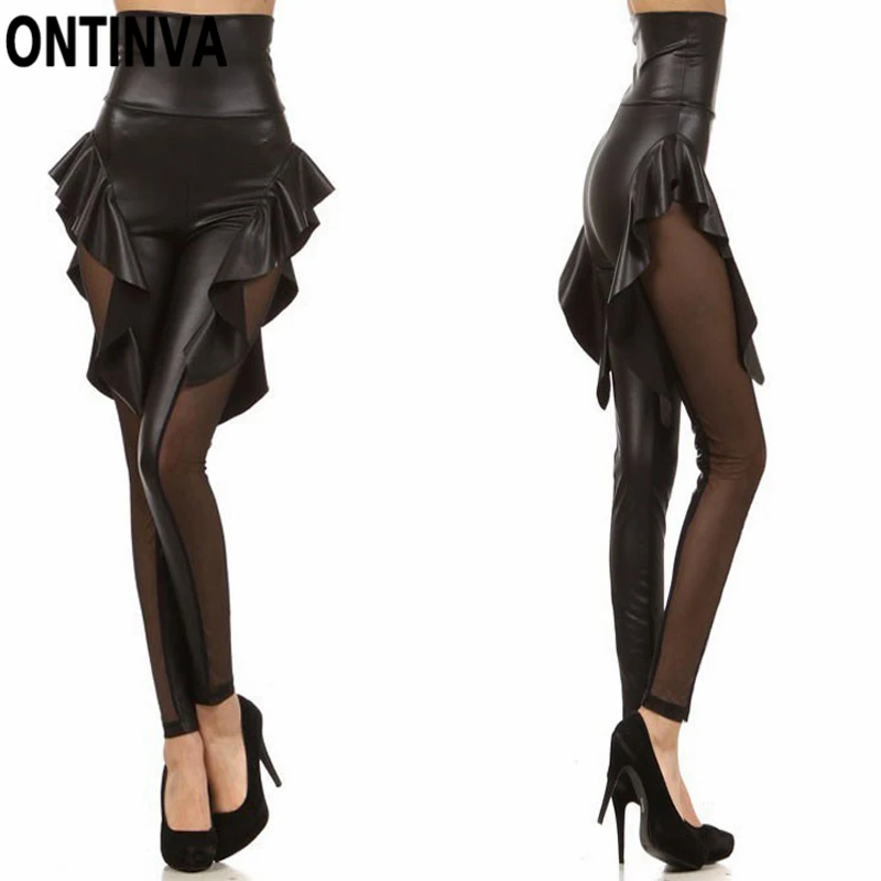 Black Gothic High Waist Leggings with Skirts Lady Flesh Light Leggins Elastic Waist Leather with Mesh Patchwork Skinny Hot Pants
Black Gothic High Waist Leggings with Skirts Lady Flesh Light Leggins Elastic Waist Leather with Mesh Patchwork Skinny Hot Pants