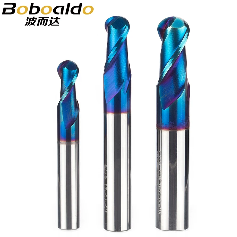

1PC HRC63 Ultrafine Tungsten Carbide Cutter CNC Tool Alloy Coating End Mill 2 Flutes Ball Milling Cutter Steel Copper