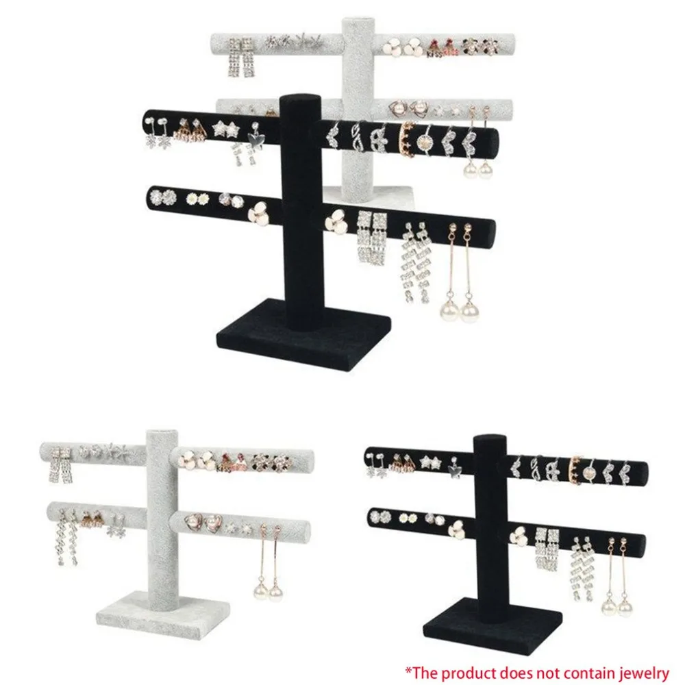 

Solid Color Flannelette 2-Tier T-Bar Earring Jewelry Display Stand Detachable Earring Holder Jewelry Organizer Rack