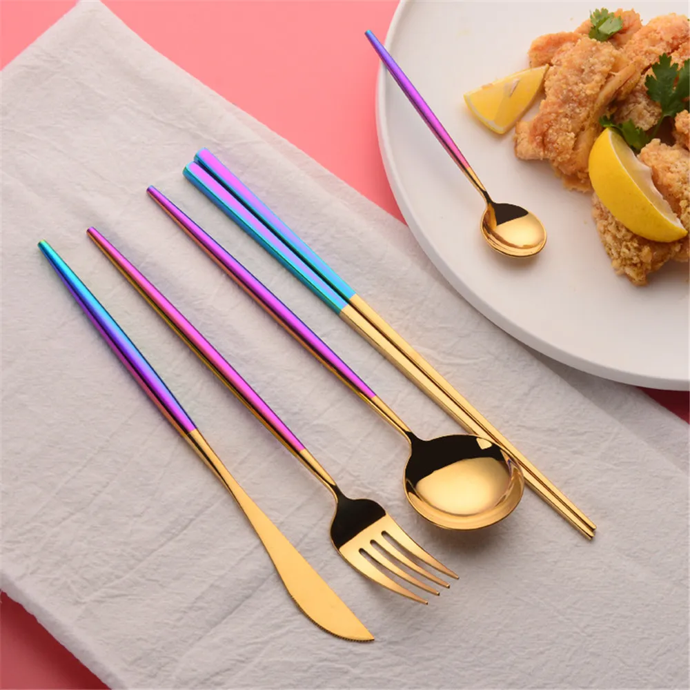 Stainless Steel Luxury Colorful Cutlery Tableware Set Dinnerware Sets Dinner Knife Fork Teaspoon Western Food Silver Golden 4PCS
Stainless Steel Luxury Colorful Cutlery Tableware Set Dinnerware Sets Dinner Knife Fork Teaspoon Western Food Silver Golden 4PCS