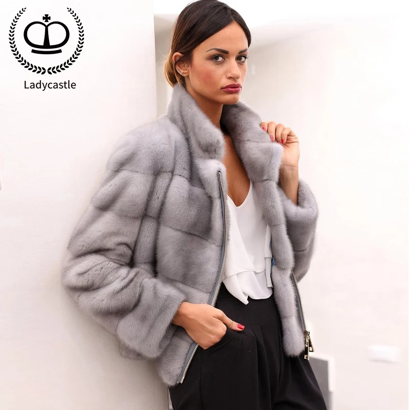 

2019 Luxurious Imported Sapphire Mink Fur Coats & Jackets Fashion Real Fur Zipper Suit Lapel Slim Outer Garments Collar MKW-237