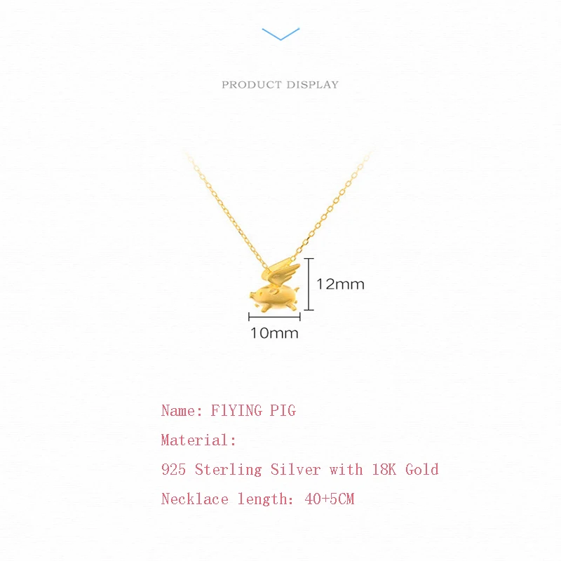 Qevila 2019 Hot Original Design Flying Sweet Pig Necklace Pendant 925 Sterling Silver 18k Gold for Women Couple Unique Gift Boho (5)