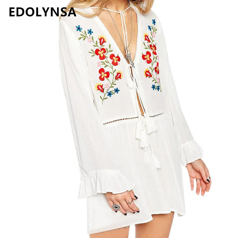 Lace Up Hollow Out Front Open Mini Dress Sexy Deep V Neck Floral Embroidered Long Sleeve White Cotton Dress Beachwear Tunic N559
Lace Up Hollow Out Front Open Mini Dress Sexy Deep V Neck Floral Embroidered Long Sleeve White Cotton Dress Beachwear Tunic N559