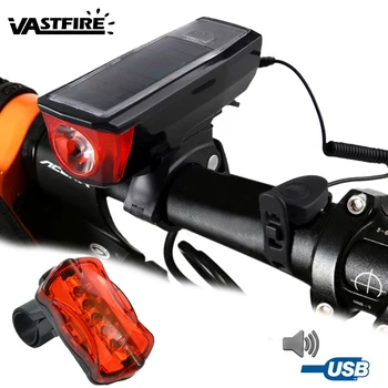USB Solar Panel Rechargeable Bike Light 5 Modes 120db Bicycle Bell Horn Front Headlight with Safety Back Taillight
USB Solar Panel Rechargeable Bike Light 5 Modes 120db Bicycle Bell Horn Front Headlight with Safety Back Taillight