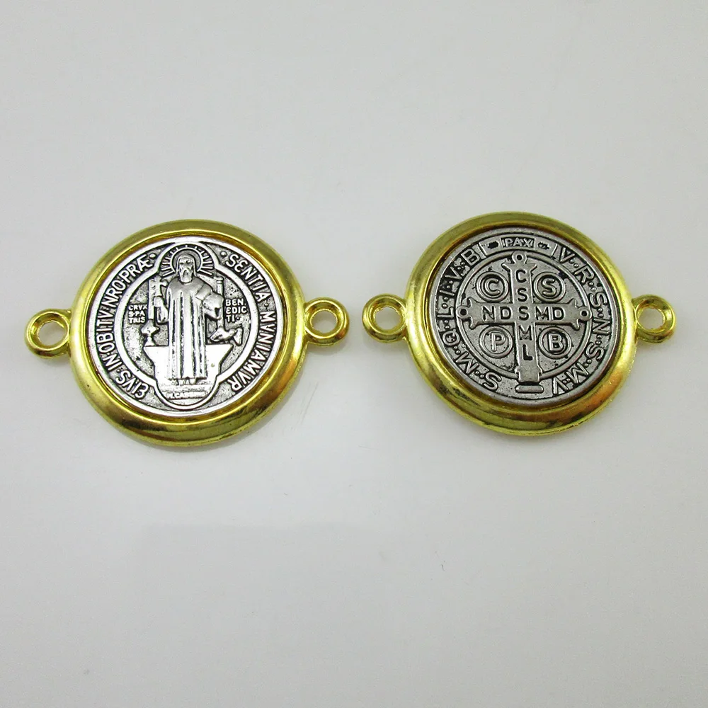 50pcs of Gold and Silver Saint Benedict Medal Connector Junction with Two Loops 0.9 Inch
50pcs of Gold and Silver Saint Benedict Medal Connector Junction with Two Loops 0.9 Inch