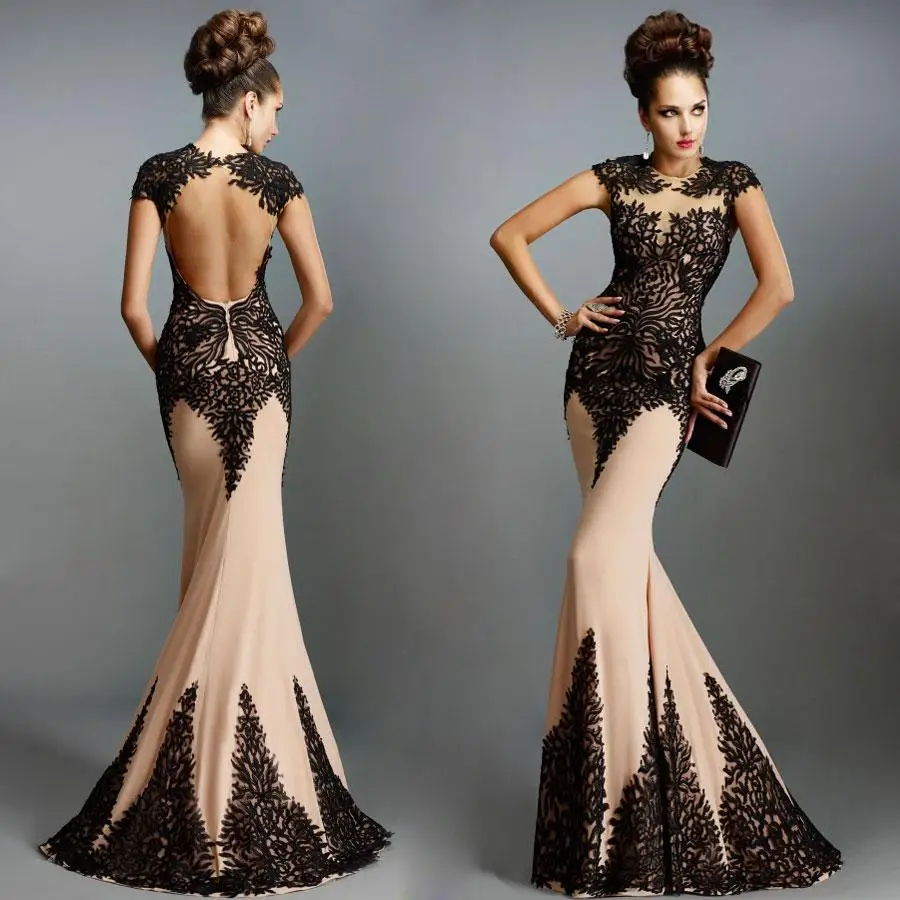 Evening Dresses Janique Applique Backless Cap Sleeves Mermaid Evening Gowns Floor-Length Satin Black Prom Dresses
Evening Dresses Janique Applique Backless Cap Sleeves Mermaid Evening Gowns Floor-Length Satin Black Prom Dresses