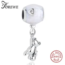 Forewe nueva llegada 100% Plata de Ley 925 esmalte blanco oso encantador colgante encanto ajuste Original pulsera joyería regalo(China)