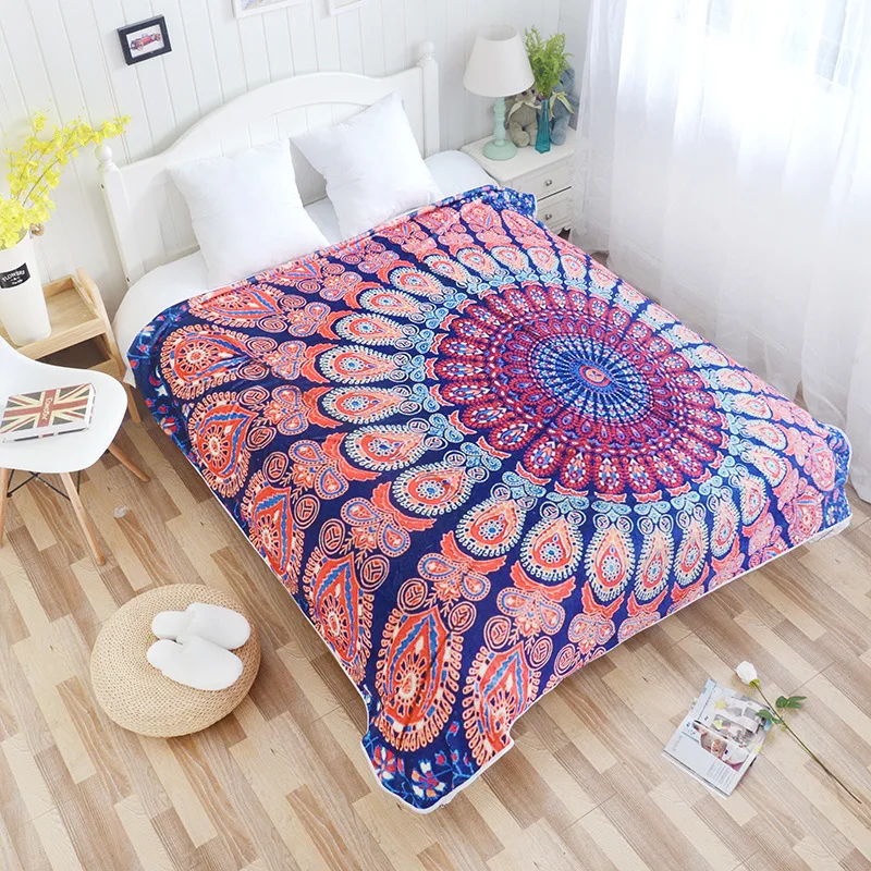 

Kint Throw Blankets Mandala Indian Bohemian Blanket Manta Coral Flannel Blanket Sofa/Couch Bed/Plane Travel Plaids TV Blanket