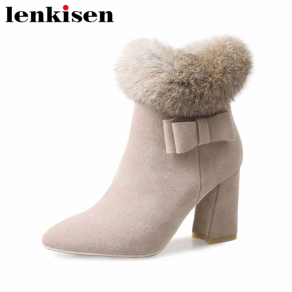 Lenkisen rabbit fur cow suede pointed toe high heels zip butterfly-knot european design keep warm woman winter ankle boots L68
Lenkisen rabbit fur cow suede pointed toe high heels zip butterfly-knot european design keep warm woman winter ankle boots L68