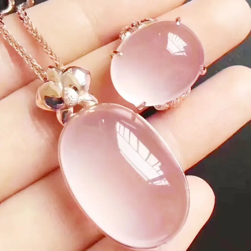 Natural real rose quartz jewelry set Free shipping 925 sterling sliver 1pc ring pendant 9.5ct*1pc 16ct*1pc gemstone S8121009 | Украшения и