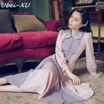 Ubei Spring 2019 new women Victoria French retro dress ladylike style Color stitching long-sleeved full dress
Ubei Spring 2019 new women Victoria French retro dress ladylike style Color stitching long-sleeved full dress