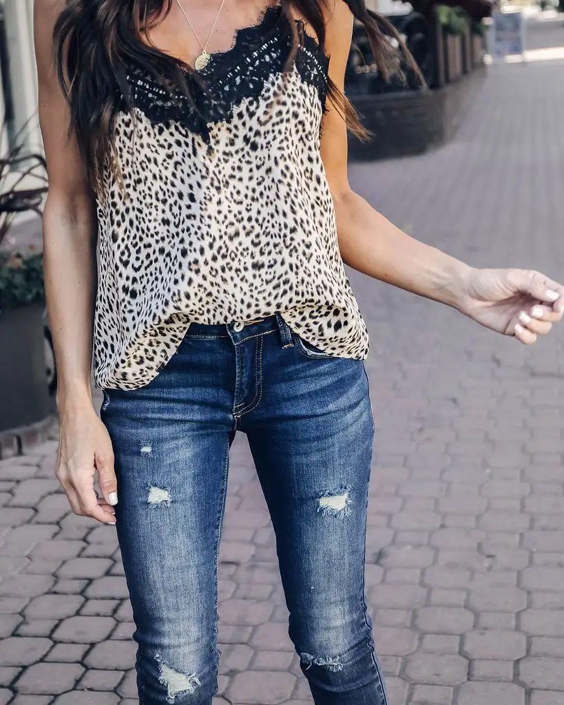 Women Camis V 2019 Hot Neck Leopard Summer Sleeveless Printed Sexy jA35L4R