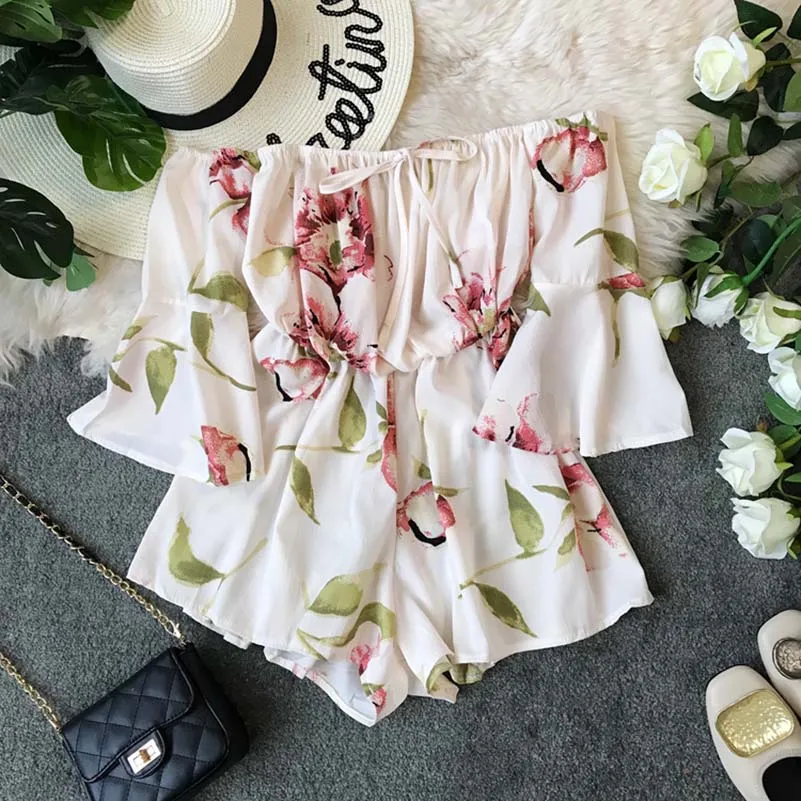 2019 Summer Chic Off-Shoulder Romper Casual Women Printed Flower jumpsuit rompers Female bodycon With Sashes Empire Vestidos
2019 Summer Chic Off-Shoulder Romper Casual Women Printed Flower jumpsuit rompers Female bodycon With Sashes Empire Vestidos