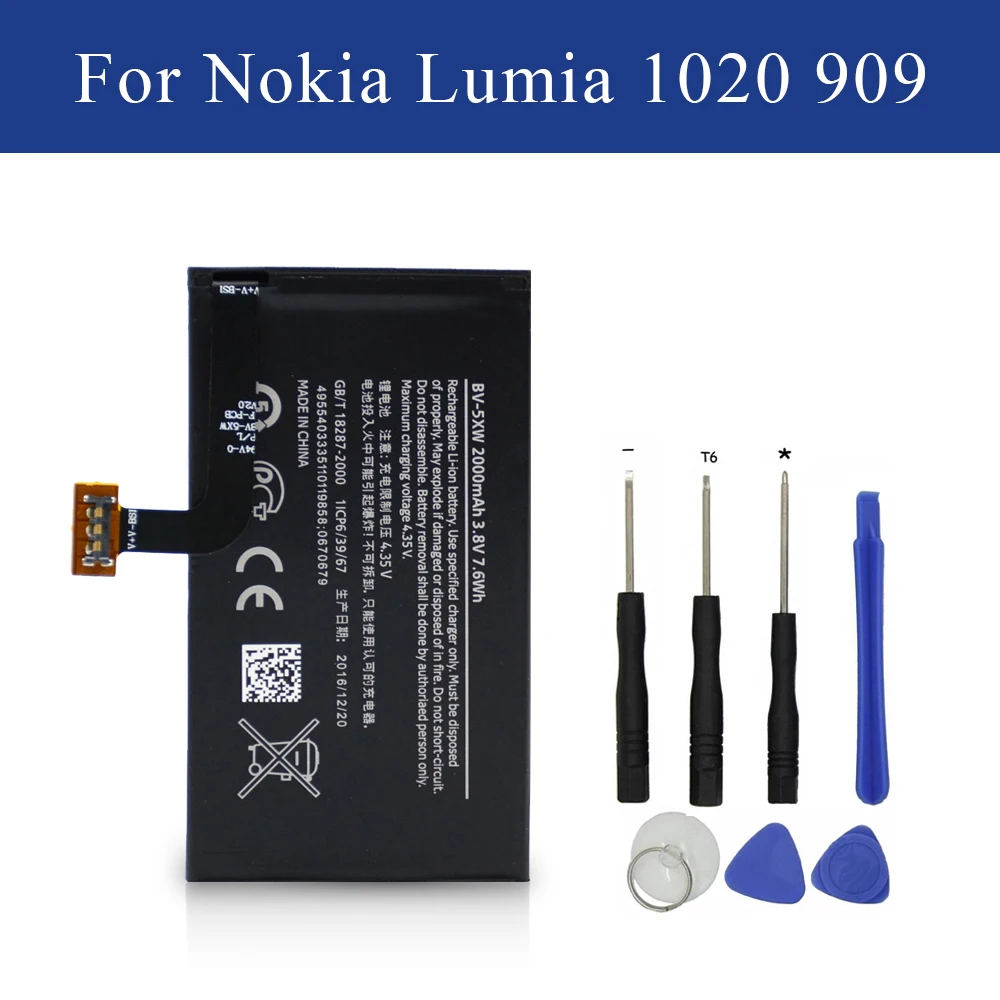 

New Battery BV-5XW For Nokia Lumia 1020 909 EOS Replacement Built-in akku BV5XW 2000mAh +Tools
