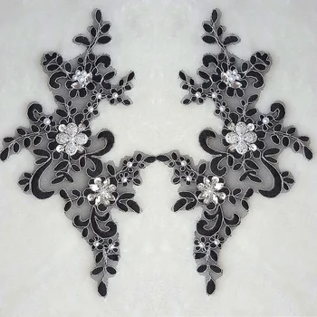 1 PAir Fine Lace Fabric crystal Black Silver Patches Embroidered With Rhinestone Trim applique Dress Decoration Hot Sale
1 PAir Fine Lace Fabric crystal Black Silver Patches Embroidered With Rhinestone Trim applique Dress Decoration Hot Sale
