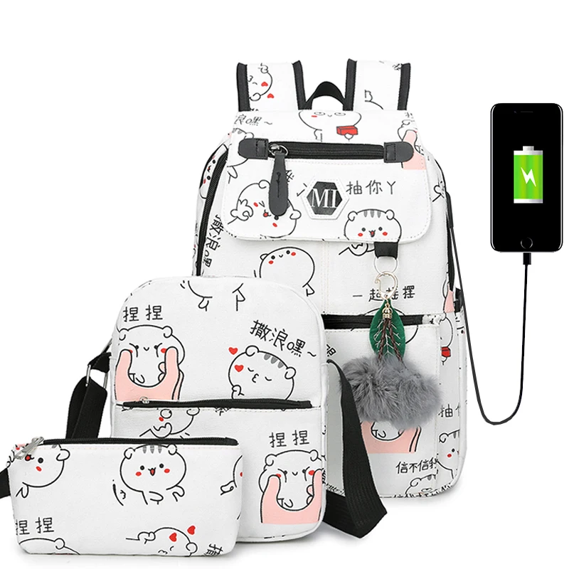 Women Backpack 3 Pcs/Set Printing School Backpacks Canvas Schoolbag for Teenagers USB Charging Student Book Bag for Girls
Women Backpack 3 Pcs/Set Printing School Backpacks Canvas Schoolbag for Teenagers USB Charging Student Book Bag for Girls