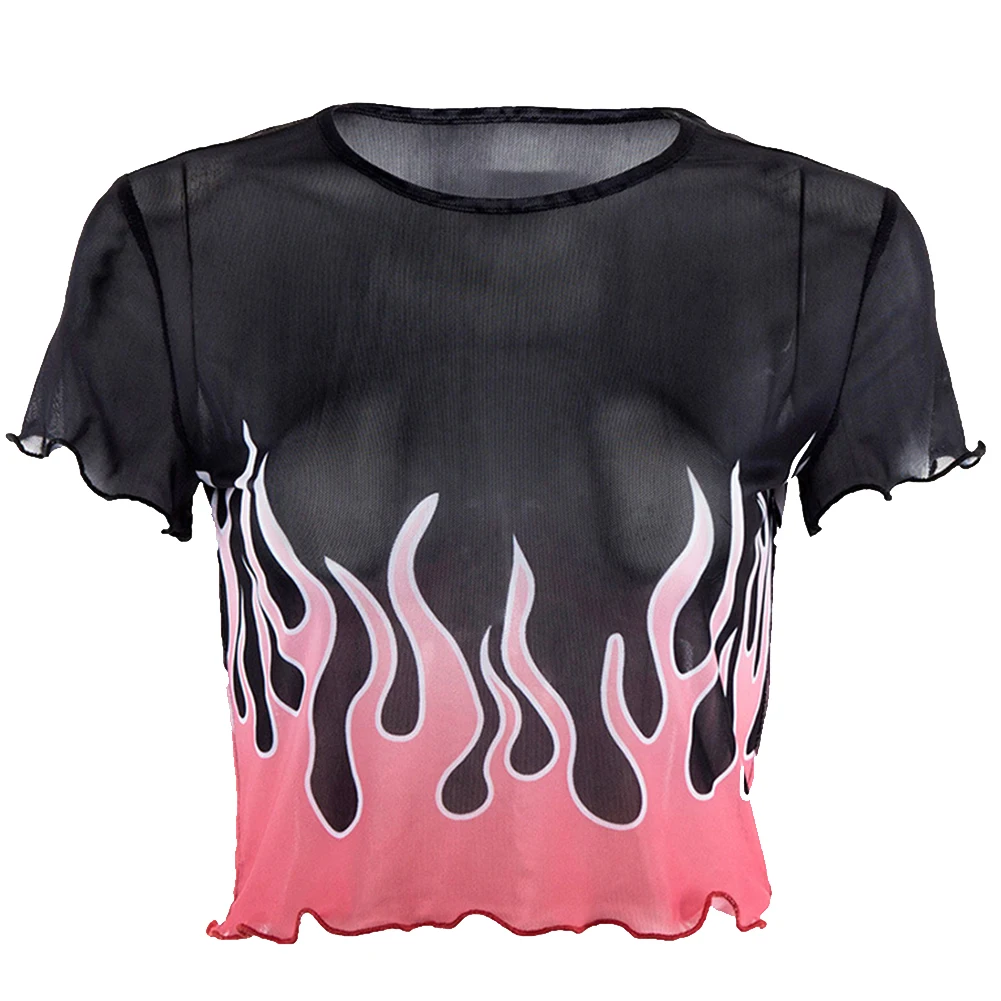 Ruched Hem Casual Thin O Neck Flame Summer Slim Fit Attractive Mesh Perspective Women Crop Top Cool Printed Short Sleeve
Ruched Hem Casual Thin O Neck Flame Summer Slim Fit Attractive Mesh Perspective Women Crop Top Cool Printed Short Sleeve