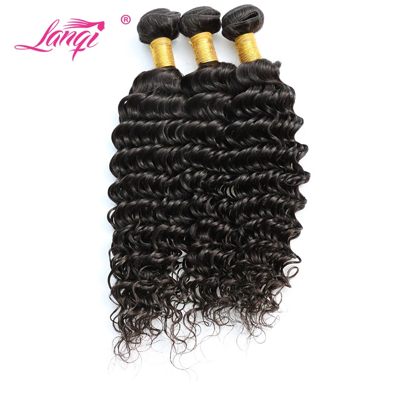 

Brazilian Deep Wave 3 Bundle Deals Non Remy Hair Weaving 3 Pcs 100% Human Hair Weave Bundles LanQi Hair Weft Extension