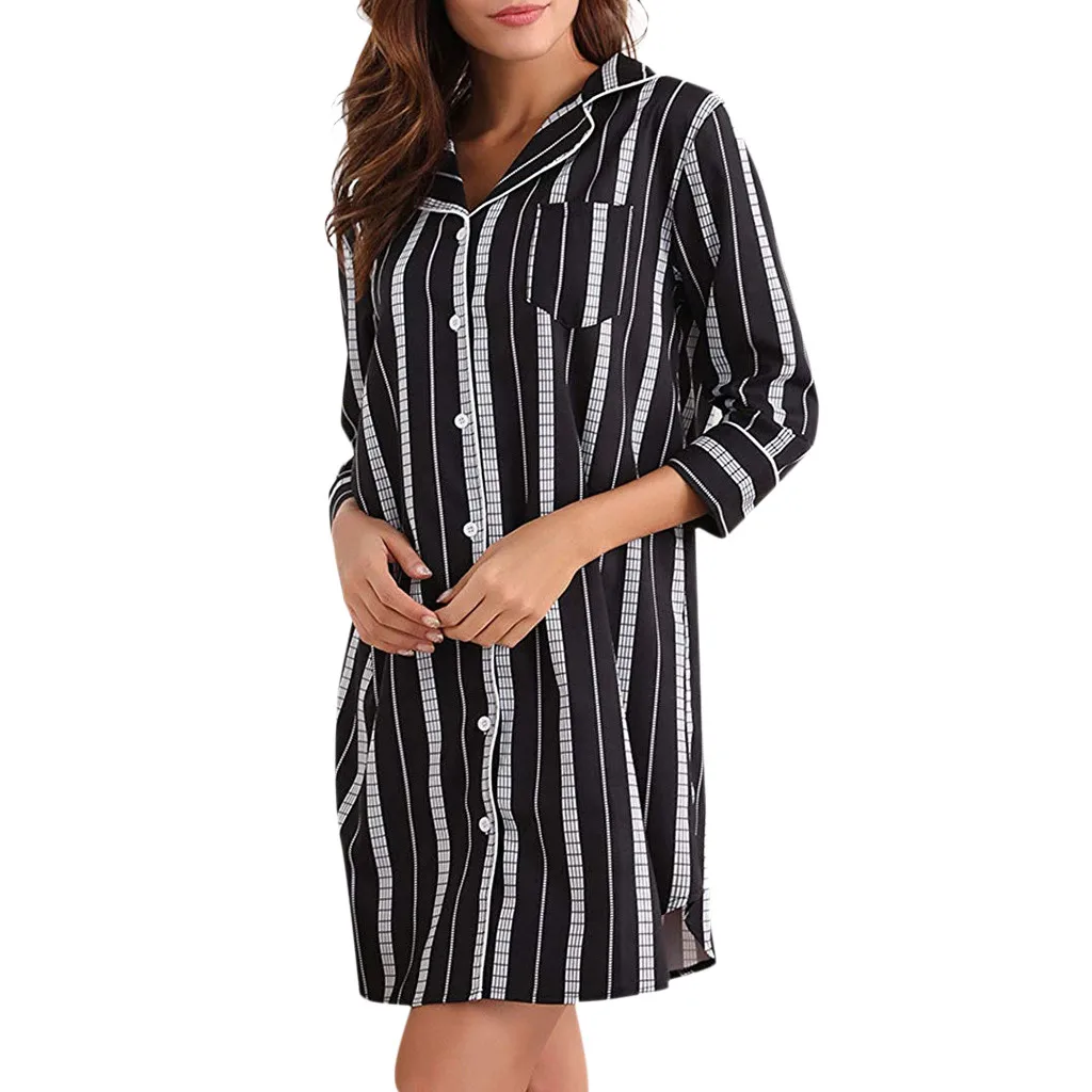 Summer women dress Boyfriend Sleep Shirt Striped Button Down Cotton Nightgown Pajama dresses party night dress women #20181228
Summer women dress Boyfriend Sleep Shirt Striped Button Down Cotton Nightgown Pajama dresses party night dress women #20181228