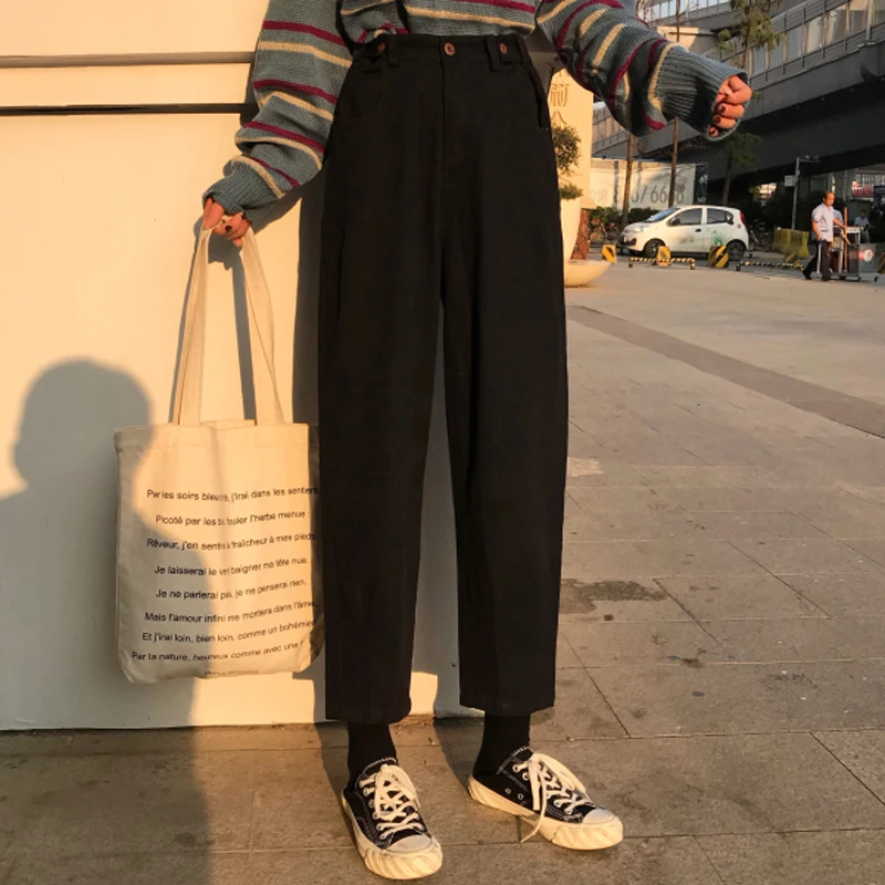 Women Korea Style Ulzzang Harajuku BF Loose High Waist Black Denim Ankle-Length Pants Jeans Female Student Casual Harem Pants
Women Korea Style Ulzzang Harajuku BF Loose High Waist Black Denim Ankle-Length Pants Jeans Female Student Casual Harem Pants