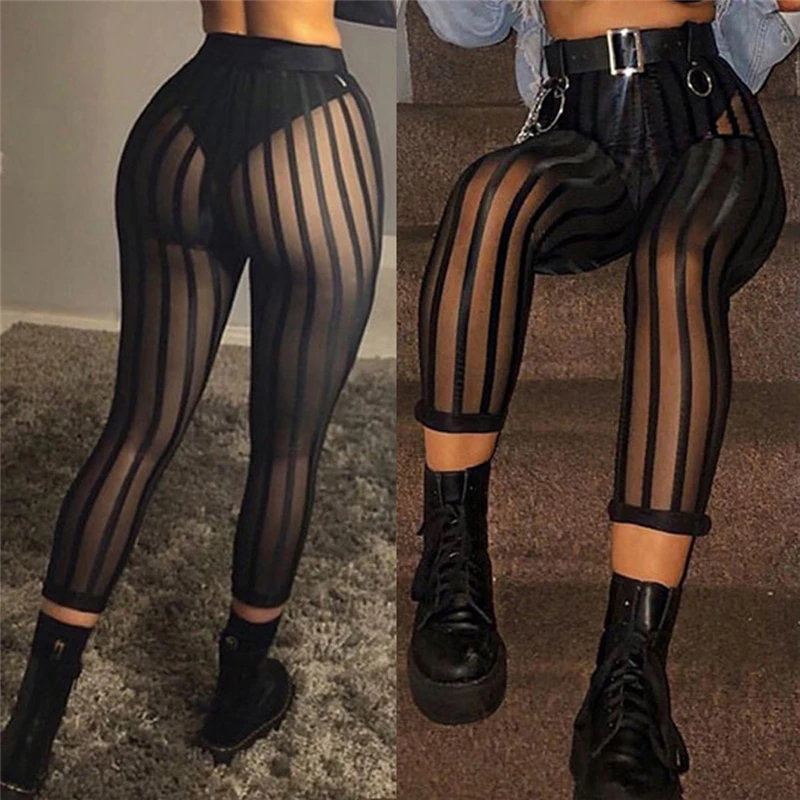 Sexy Mesh Striped Leggings Women Striped Mesh Perspective Pants Knee Length Slim Trousers Club Wear
Sexy Mesh Striped Leggings Women Striped Mesh Perspective Pants Knee Length Slim Trousers Club Wear