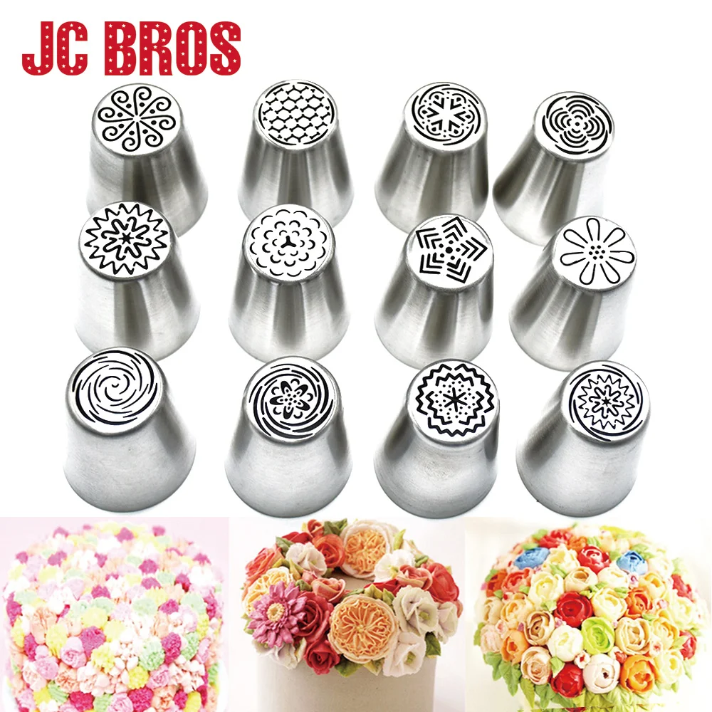 

12Pcs/set Stainless Steel Pipping Nozzles Set Icing Piping Mouthpieces Patisserie Utensils Cake Decoration Bakery Tools