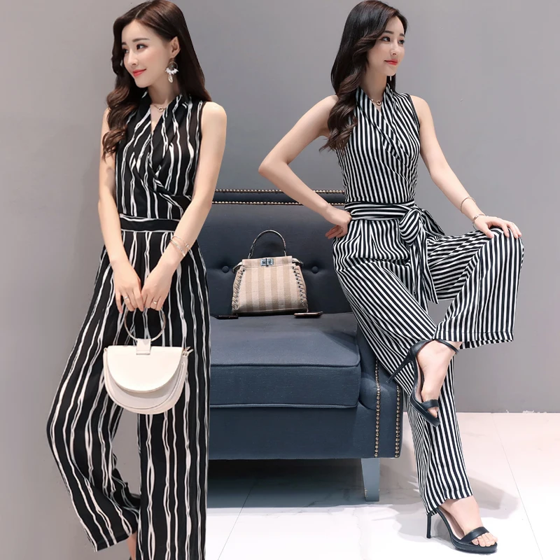 Women striped Jumpsuits 2019 new Summer office lady elegant sleeveless V-neck long Rompers
Women striped Jumpsuits 2019 new Summer office lady elegant sleeveless V-neck long Rompers
