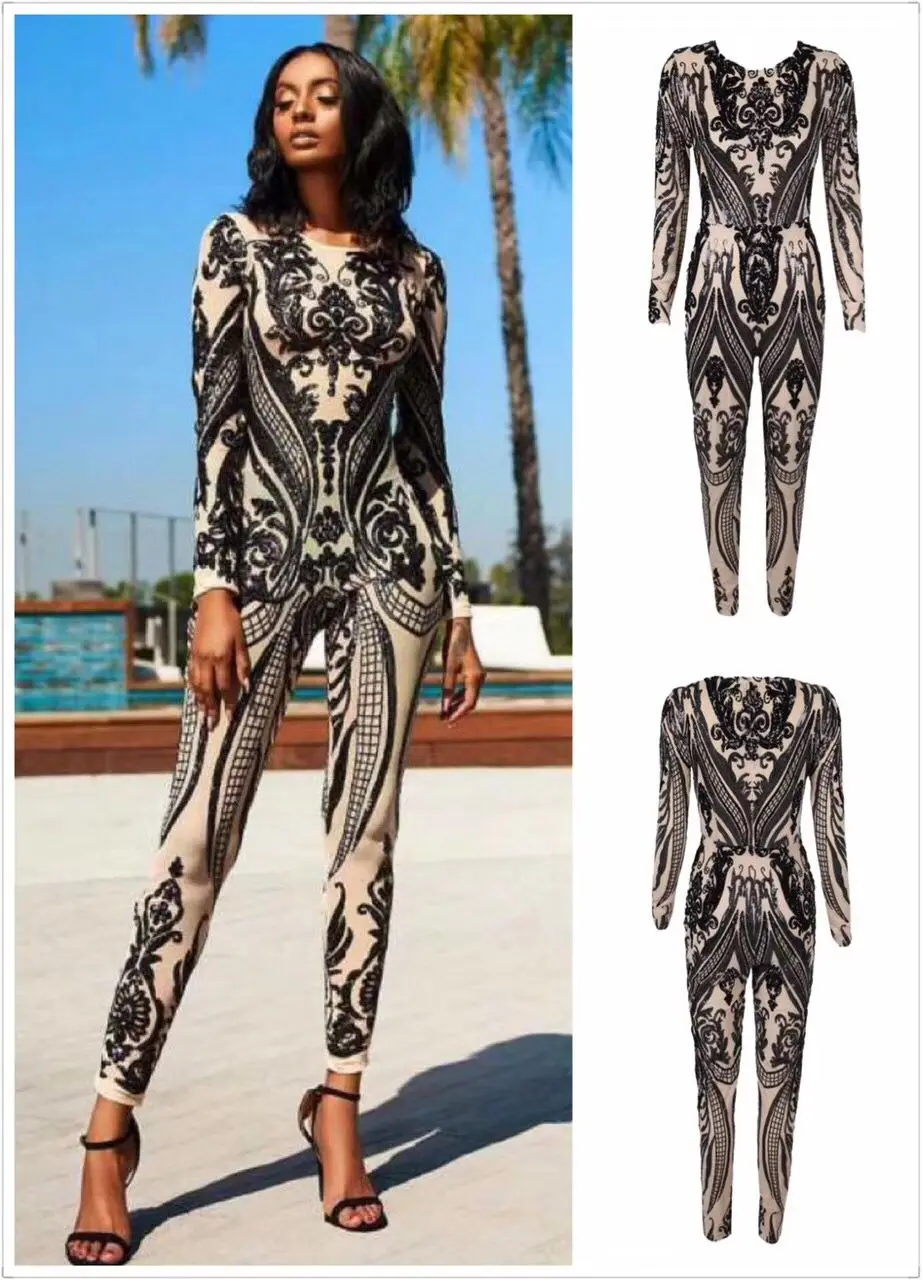 2018 new Rompers Sequined Women o neck Jumpsuit long sleeve Full Length Elegant celebrity evening Party Bandage Jumpsuits
2018 new Rompers Sequined Women o neck Jumpsuit long sleeve Full Length Elegant celebrity evening Party Bandage Jumpsuits