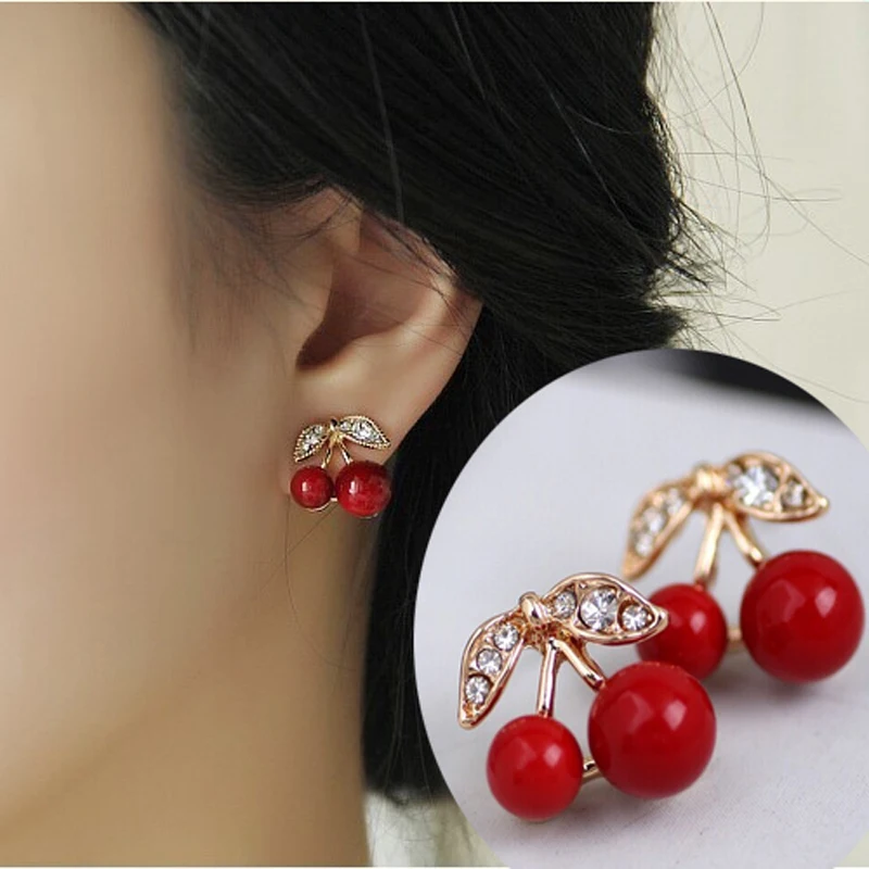Korean Fashion Personality Big Red Cherry Earrings for Women Female Fashion Jewelry Rhinestone Leaf Bead Stud Earrings Brincos
Korean Fashion Personality Big Red Cherry Earrings for Women Female Fashion Jewelry Rhinestone Leaf Bead Stud Earrings Brincos